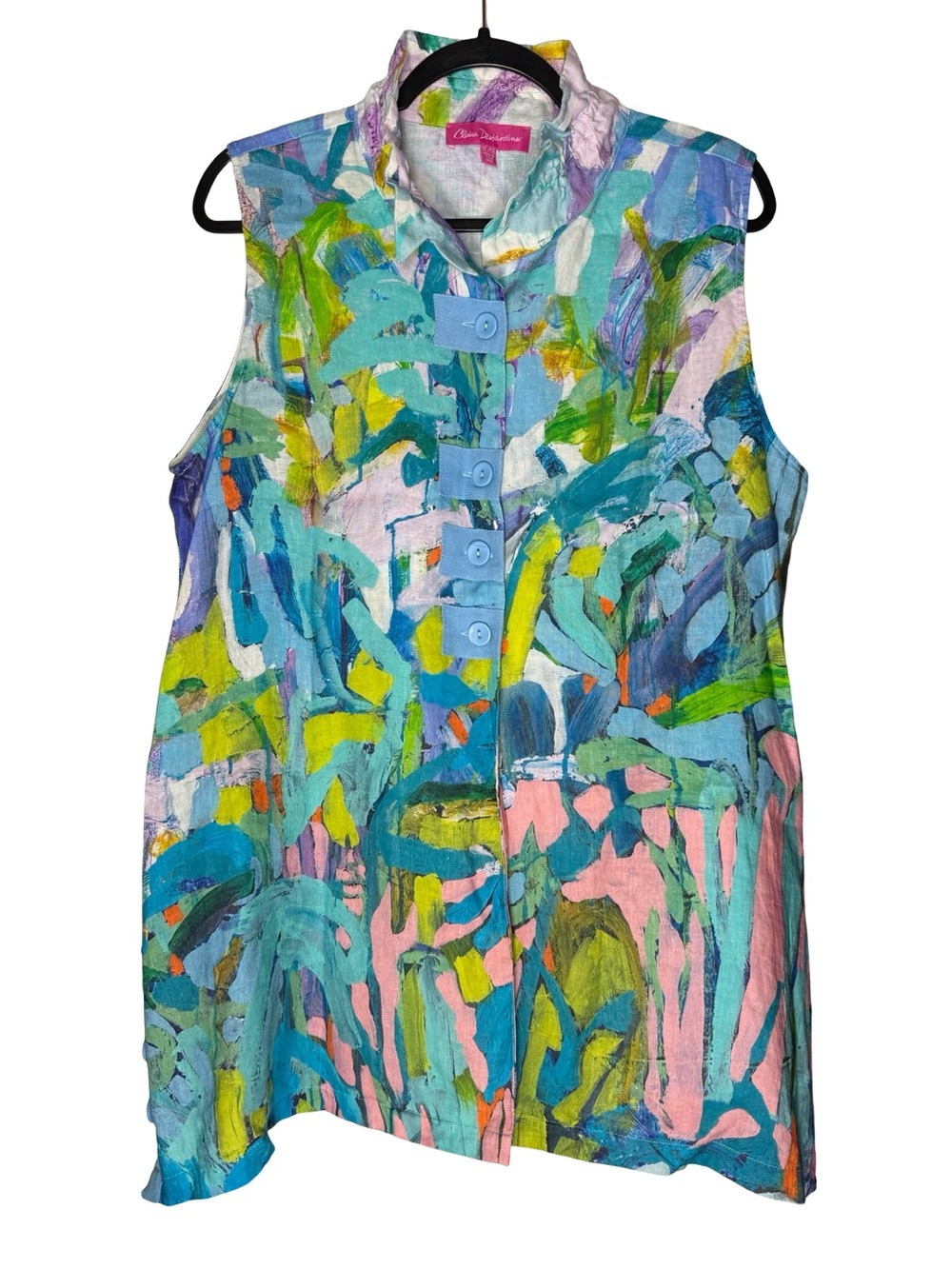 Claire Desjardins Tunic Women’s Sz XL 100% Linen Abstract Art to Wear Lagenlook